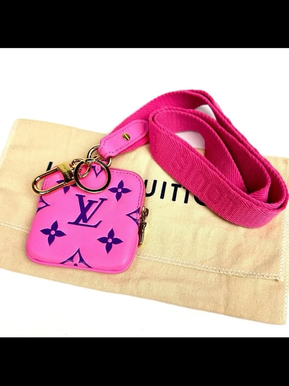 Louis Vuitton Hot Pink Monogram Square Coin purse with Strap